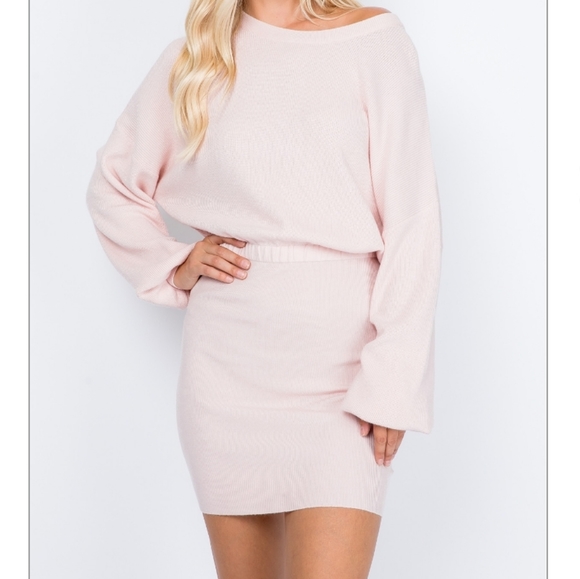 Blush Pink Blouson Top Sweater Dress - Picture 3 of 8